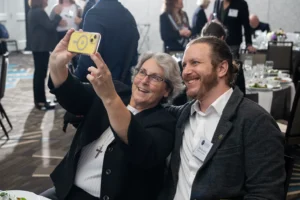 Woman and man take a selfie